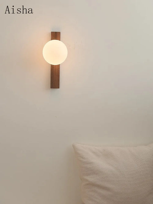 applique murale rétro en noyer avec verre décoratif