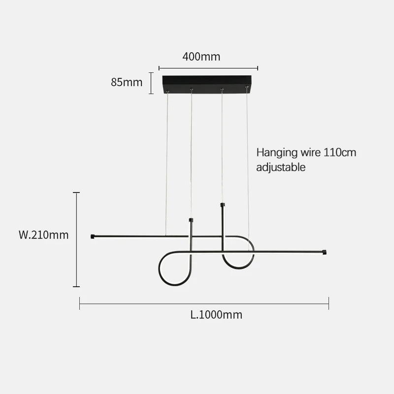 SANDYHA Nordique Minimaliste Créatif Lustre Fer Art Longue Bande Lampe À LED Salle À Manger Salon Bar Décor À La Maison Suspension Éclairages