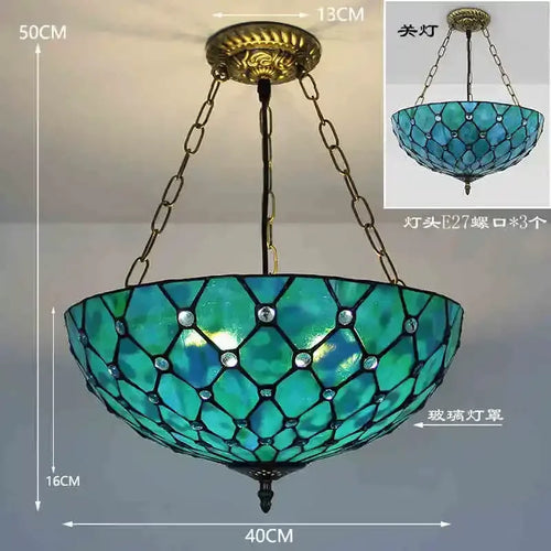 lustre en verre teinté style tiffany pour décoration intérieure suspendue - vue 4 sur 11