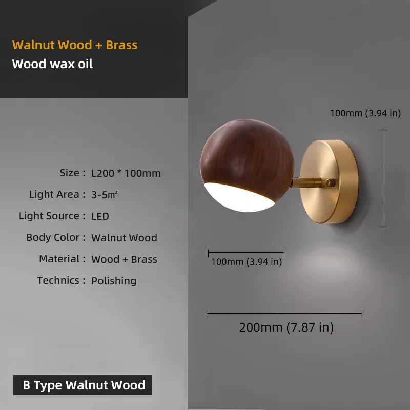 Walnut wood and Brass base, Modern Wabi-sabi, Indoor Sconces Wall Lighting for Corridor, Hallway, Foyer, living room, Bedroom - vue 8 sur 9