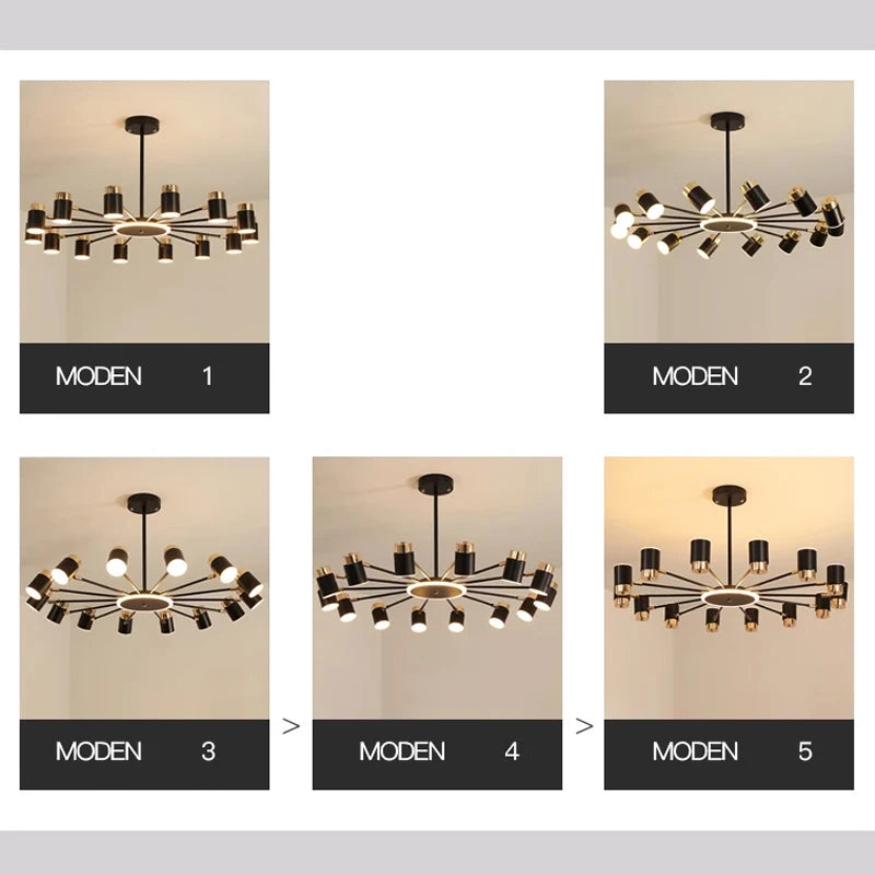 lustre moderne en design simple noir et or - vue 5 sur 9