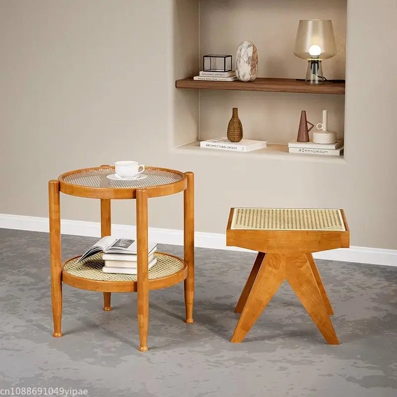 banc en rotin massif chaise longue et ottoman rétro polyvalent - vue 5 sur 14