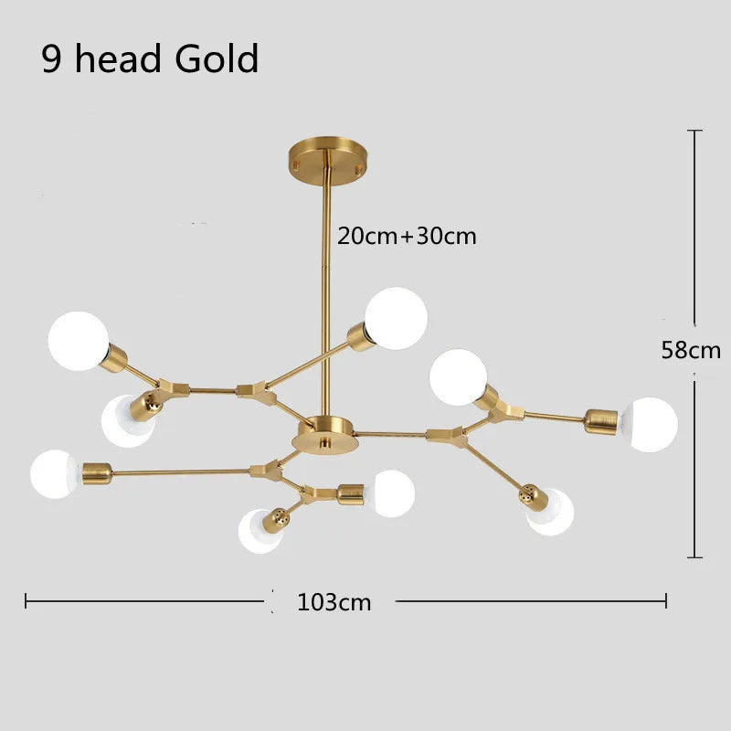 lustre moderne spoutnik satellite lampe suspendue 3 6 9 branches - vue 9 sur 12
