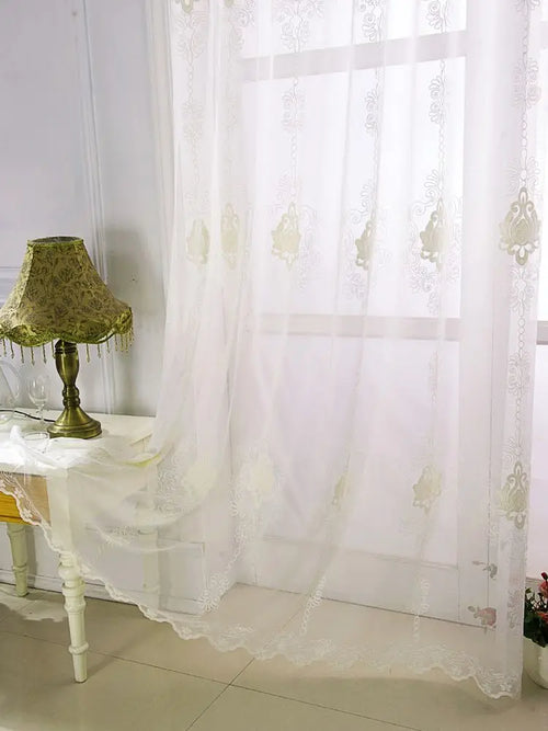 Rideau brodé floral festonné style européen pour salon