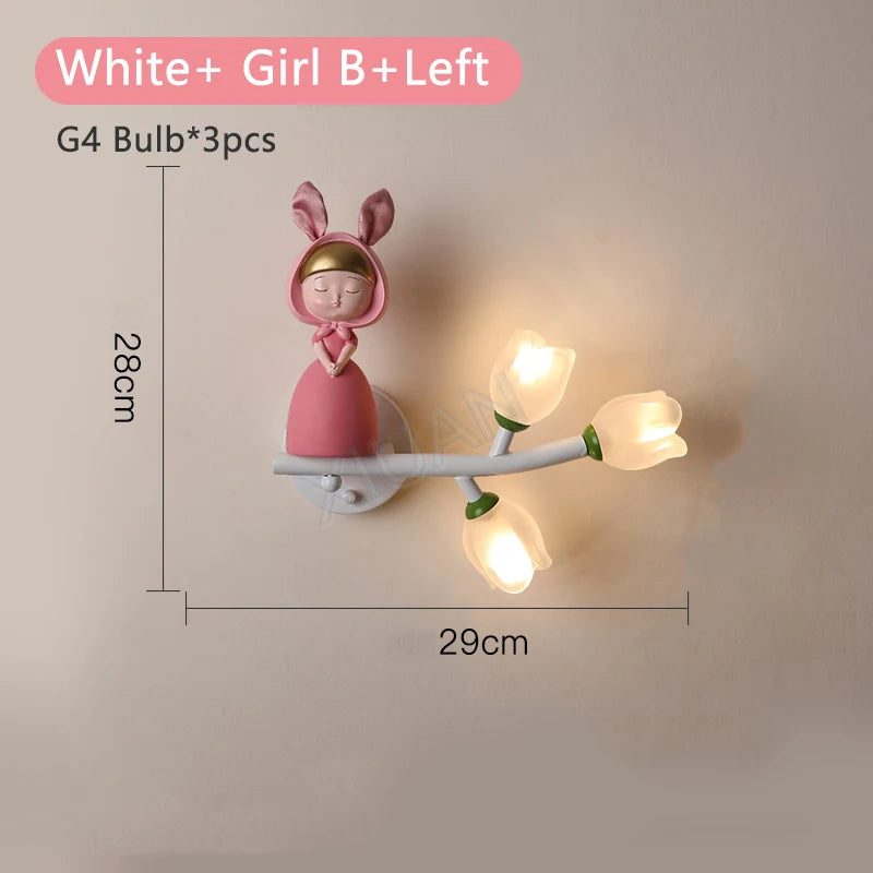 applique murale led g4 décorative avec motif lapin fille - vue 16 sur 22