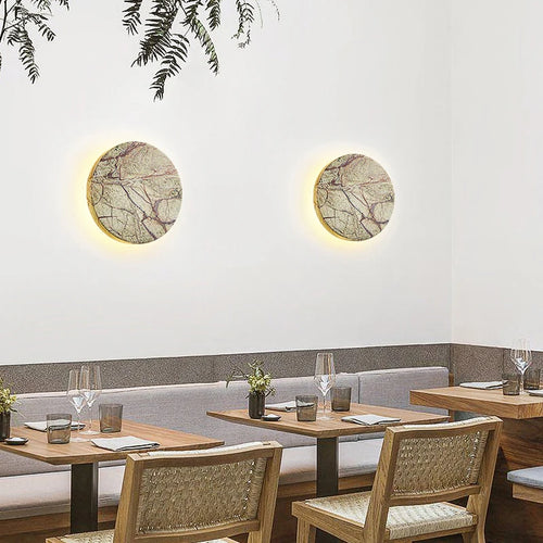 applique murale atmosphère artistique circulaire en marbre décoratif moderne Wabi Sabi luxe hôtel Villa chevet couloir LED