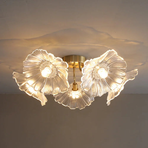 lustre moderne en verre en forme de fleur de lotus avec led - vue 5 sur 14