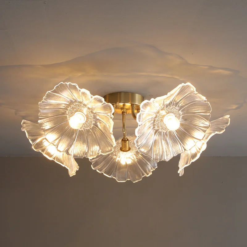 lustre moderne en verre en forme de fleur de lotus avec led - vue 4 sur 14