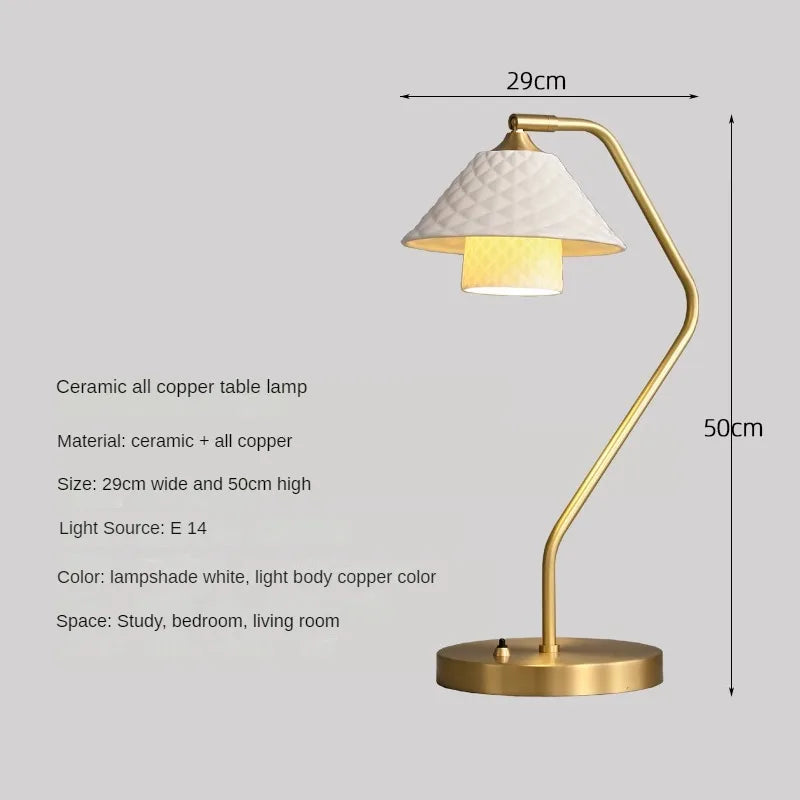 lampe de bureau en céramique cuivre avec angle réglable