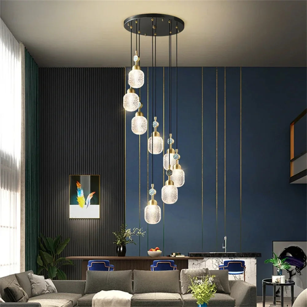 suspension moderne réglable en or pour intérieur avec acrylique unique - vue 3 sur 8