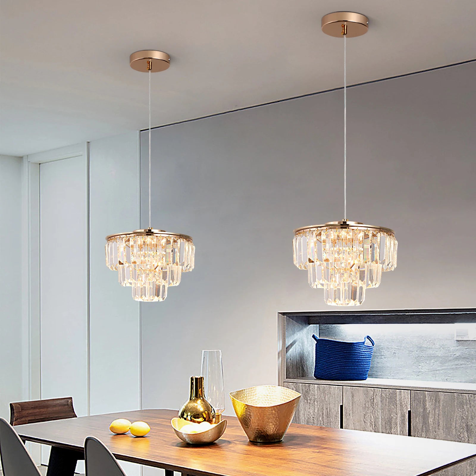 lustre moderne en cristal k9 avec lumière led suspendue - vue 7 sur 8