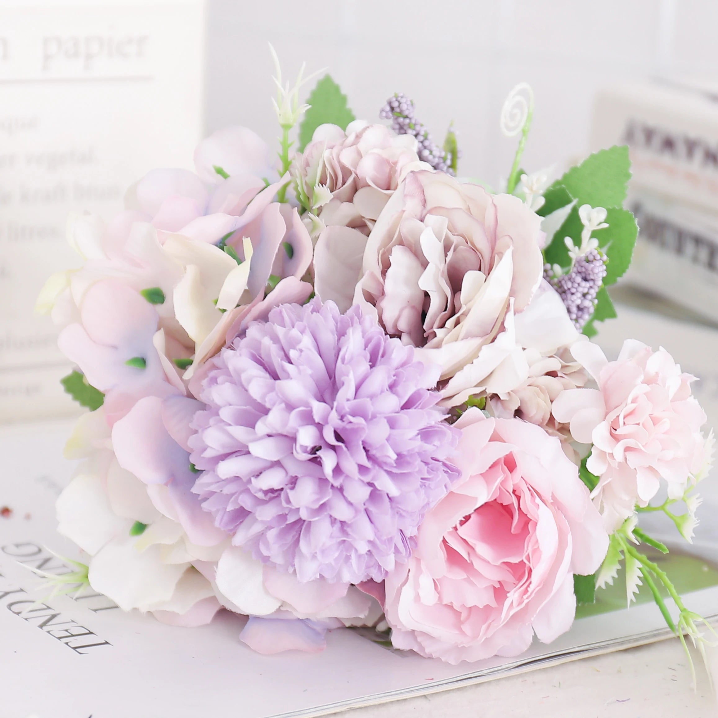 fleurs artificielles soie pivoine hortensia décoration mariage bouquet - vue 35 sur 40