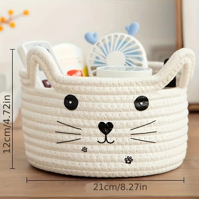 paniers de rangement en coton tissé tête de chat pour bureau et maison - vue 9 sur 11