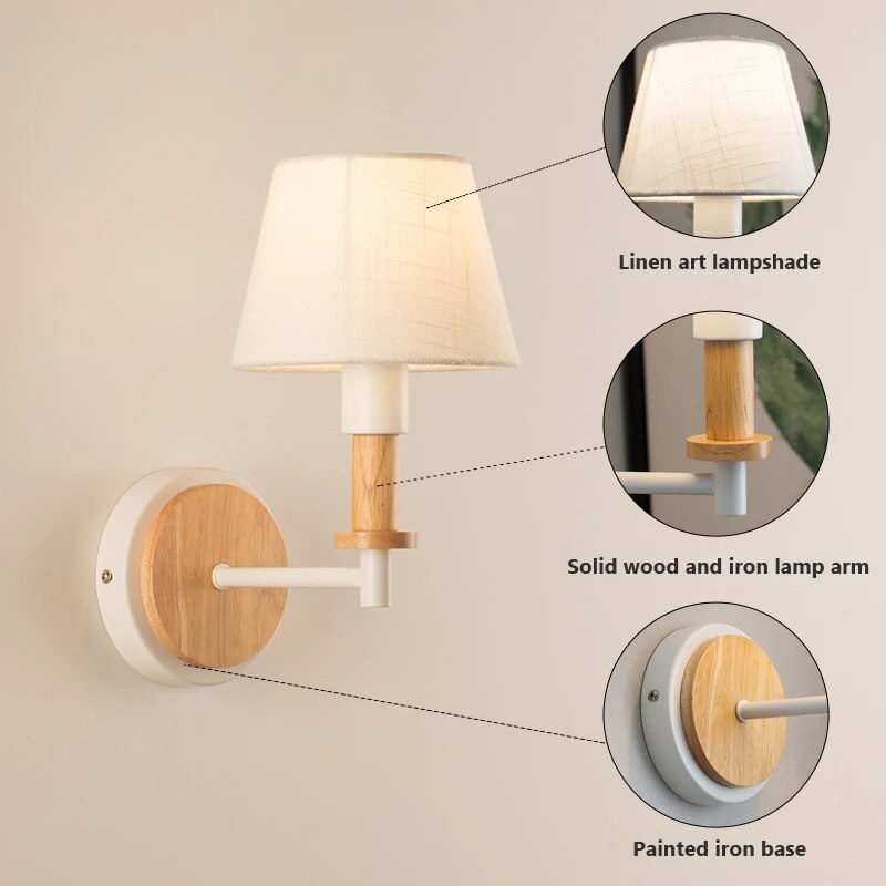 Applique Murale LED  Nordique Bois Massif et abat-jour en Tissu - vue 11 sur 10