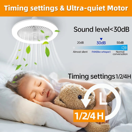 Fan Luster Silent Ceiling Fan Light with Remote Lamp E27 Control Bedroom Living, Home Lighting Source, Ac85-265v  Ceiling Fan - vue 4 sur 8