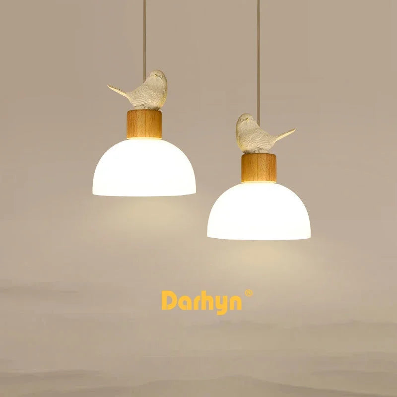 Suspension LED en verre design nordique créatif petit oiseau