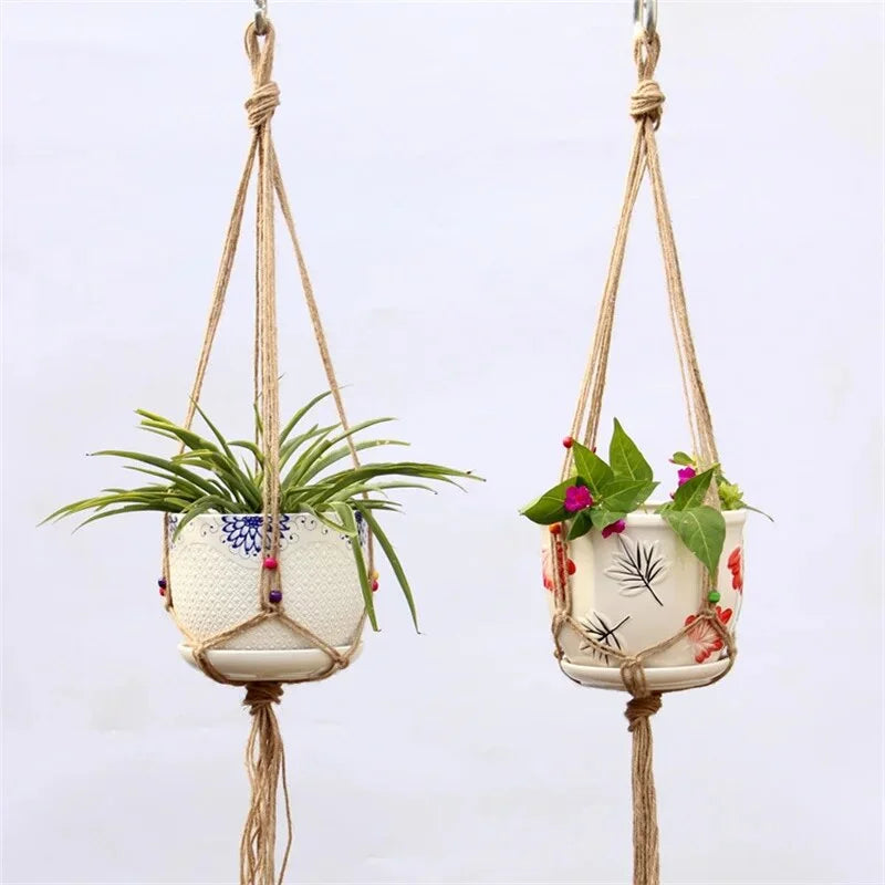 panier suspendu en corde de chanvre pour plantes décoratives - vue 5 sur 16