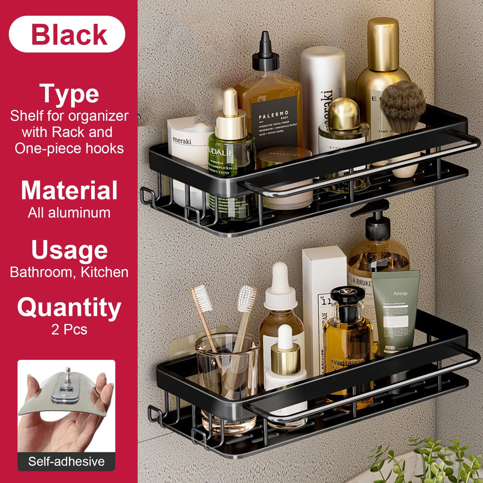 etagère murale sans perçage pour rangement de salle de bain et cuisine - vue 11 sur 30