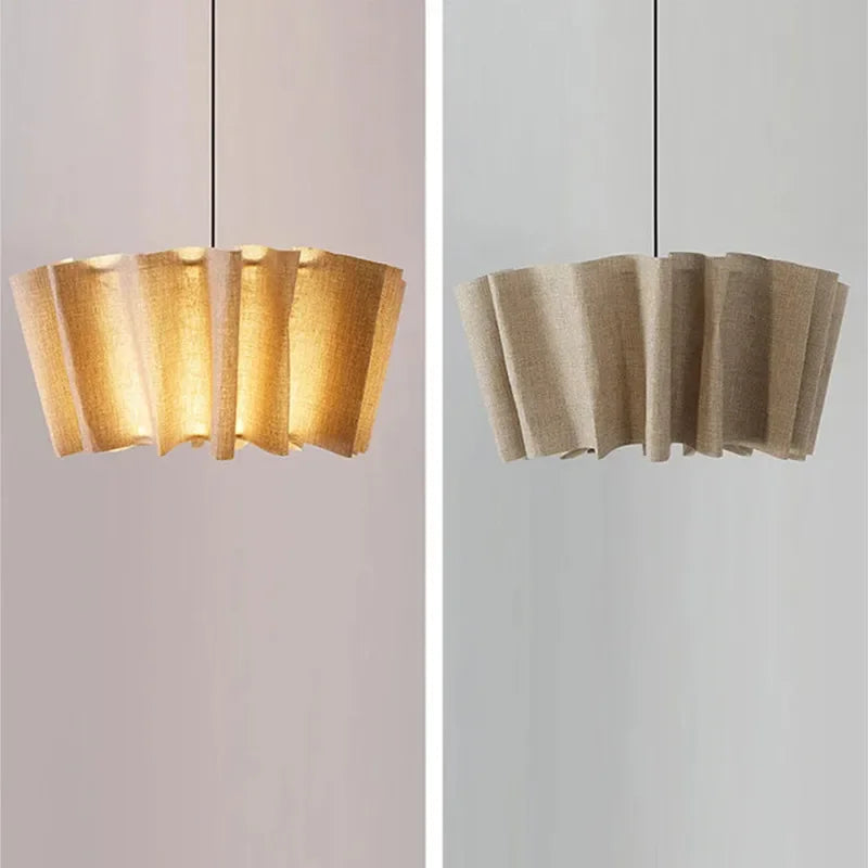 suspension plissée en lin vintage abat-jour fait main style wabi sabi - vue 6 sur 9