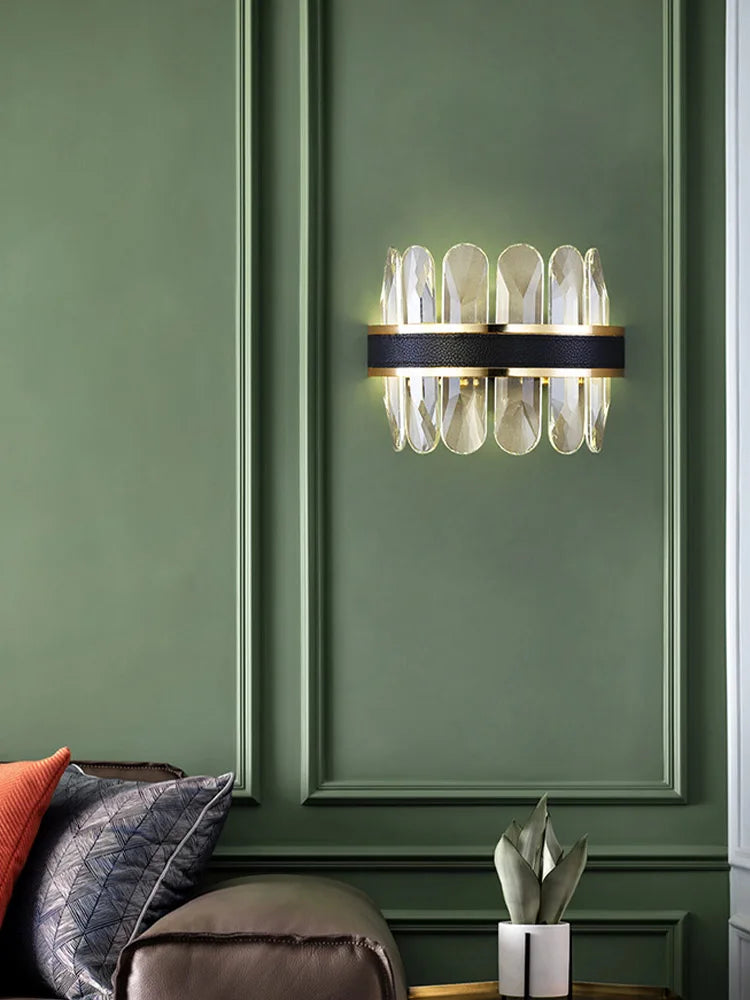 lustre en cuir led cristal luxueux rond suspendu moderne