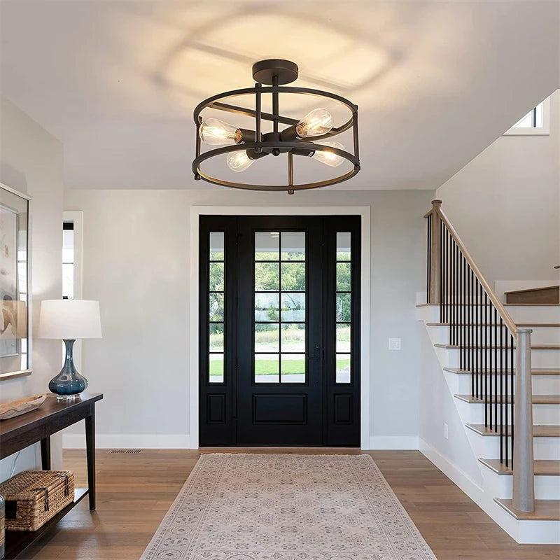 lustre noir en métal pour éclairage intérieur polyvalent
