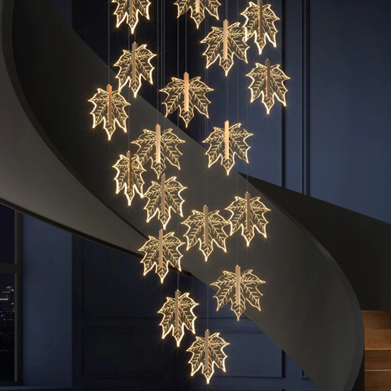 Modern Luxury Villa Maple Leaf Acrylic Chandelier Living Room, Hotel Lobby, Attic, Restaurant Light Luxury Decorative Chandelier - vue 5 sur 12