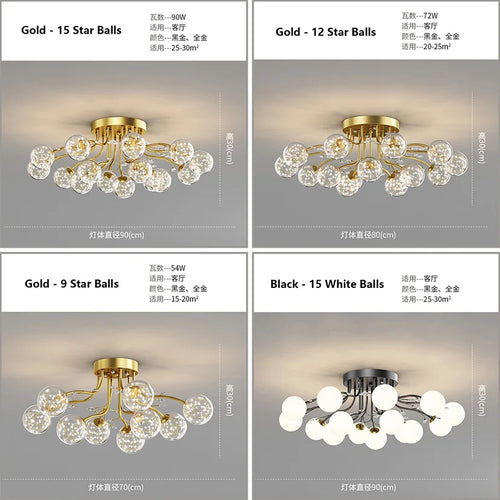 sandyha lustre led étoile avec boule de verre et cristal