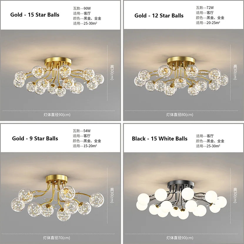 sandyha lustre led étoile avec boule de verre et cristal - vue 6 sur 18