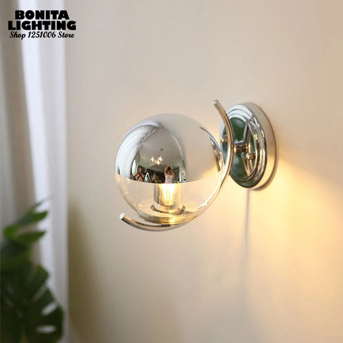 applique murale Boule d'espace argent Simple élégant haricots magiques petites boule de verre semi-plaqué chromé appliques murales couloir de chambre à coucher - vue 4 sur 5