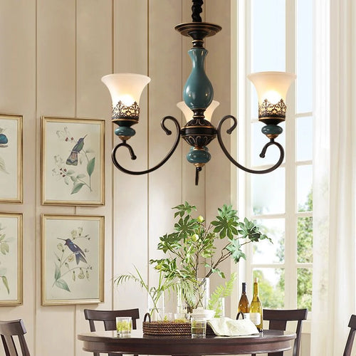 lustre vintage en céramique design classique antique avec abat-jour verre