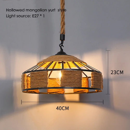 Sisal chanvre corde suspension plafonnier Lustre suspendu Lustre fer main tressage rustique rétro pour salle à manger décor - vue 19 sur 28
