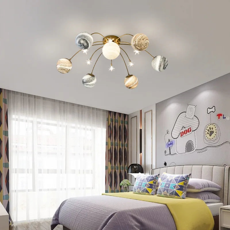 suspension boule planète art déco luminaire métal - vue 3 sur 6