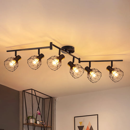 Plafonnier LED 6 voies rotatif - Lumières noires/blanches - Luminaires de plafond - Cage métallique pour plafond E14 - Spot de plafond - vue 2 sur 8