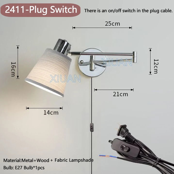 applique murale moderne bras pivotant led en tissu plissé métal - vue 21 sur 23