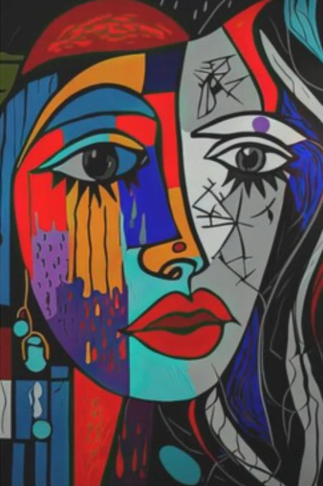 peinture abstraite cubiste style picasso tête de personnage décoration murale