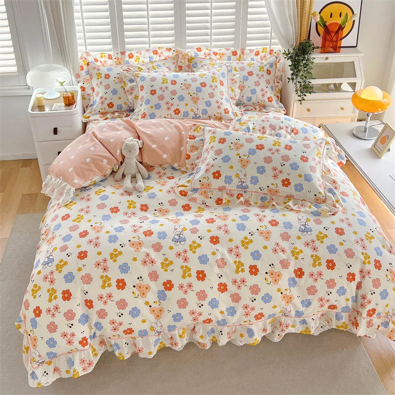 housse de couette florale en pur coton pour fille