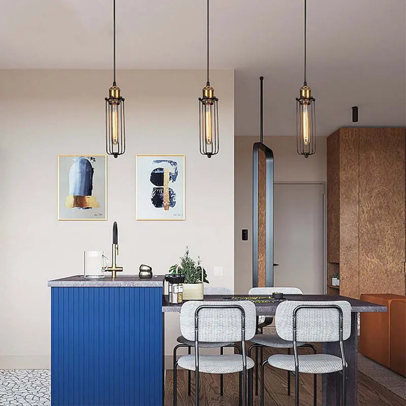 lampes suspendues industrielles vintage avec cage en fer