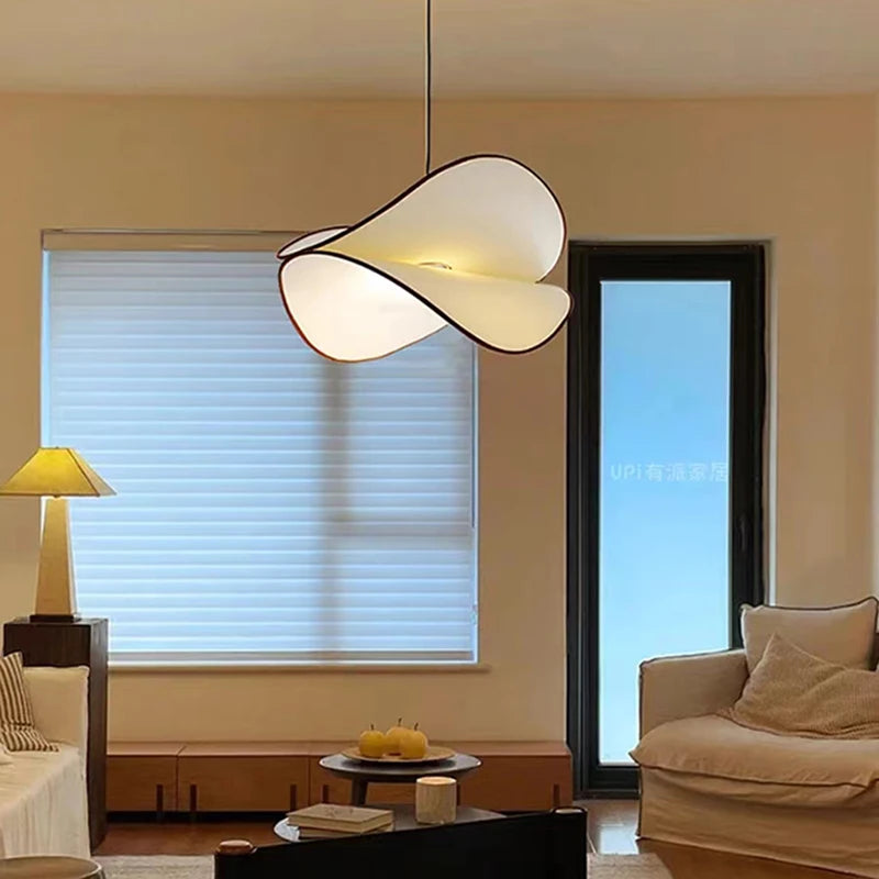 lustre led suspendu en tissu style 	 cordon réglable - vue 4 sur 10