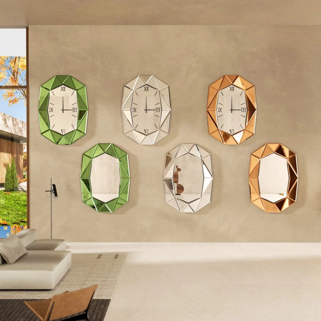 miroir mural décoratif asymétrique en verre argenté avec détails biseautés - vue 7 sur 9