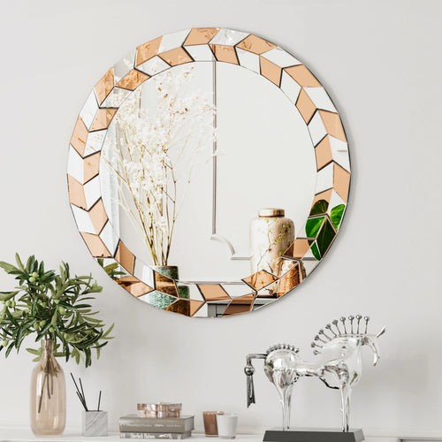 grand miroir décoratif rond avec cadre en verre biseauté style moderne - vue 2 sur 7