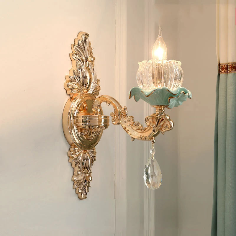 lustre de luxe moderne style européen rétro en cristal et céramique