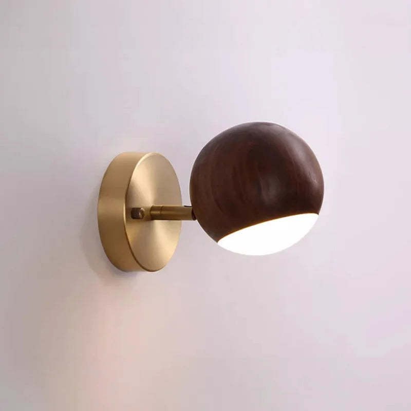 Walnut wood and Brass base, Modern Wabi-sabi, Indoor Sconces Wall Lighting for Corridor, Hallway, Foyer, living room, Bedroom - vue 5 sur 9