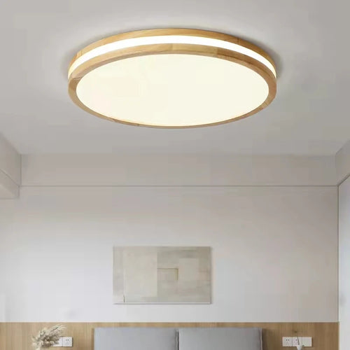 Plafonniers ronds en bois LED pour chambre salon salle à manger lampe suspendue Dimmable nouveau Style