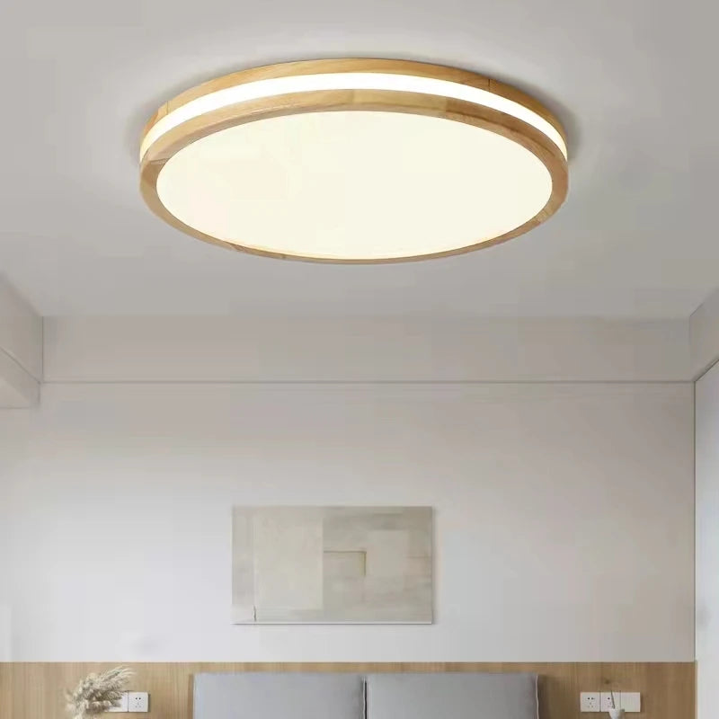 Plafonniers ronds en bois LED pour chambre salon salle à manger lampe suspendue Dimmable 	 Style