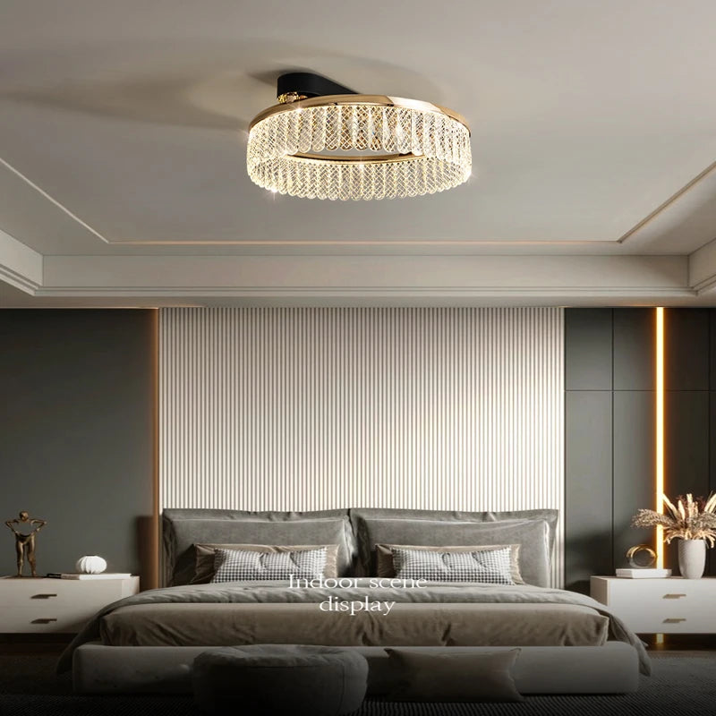 lustre led en cristal losange rond à plusieurs anneaux luxueux - vue 5 sur 20