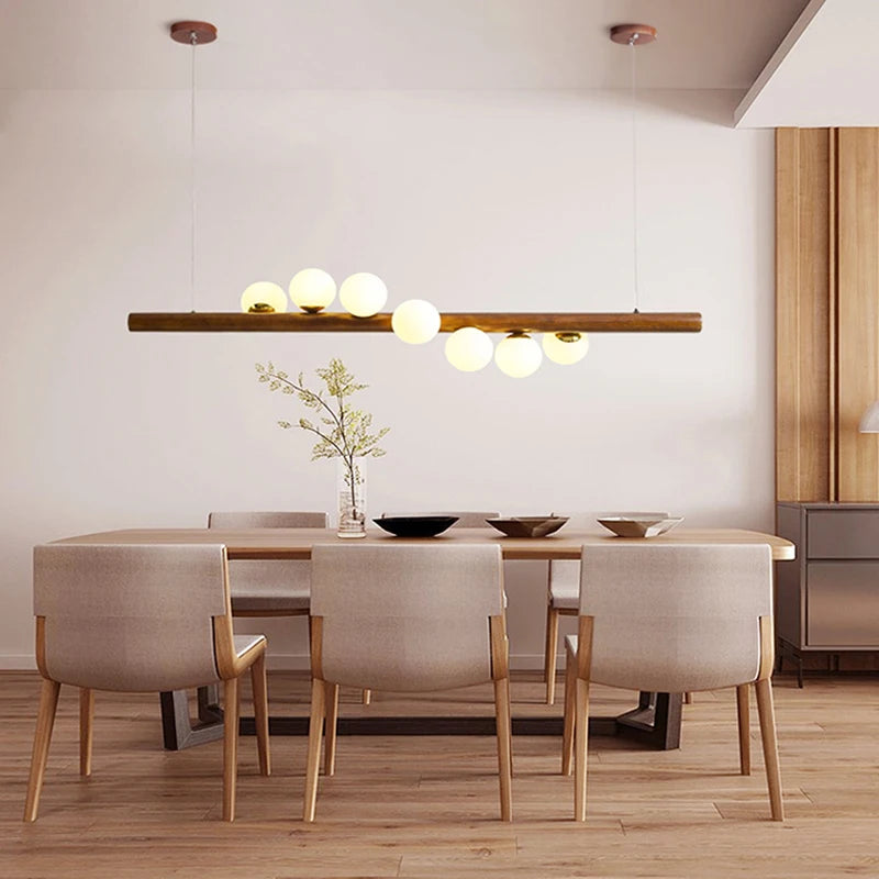 lustre moderne en verre et bois de noyer pour intérieur - vue 5 sur 14
