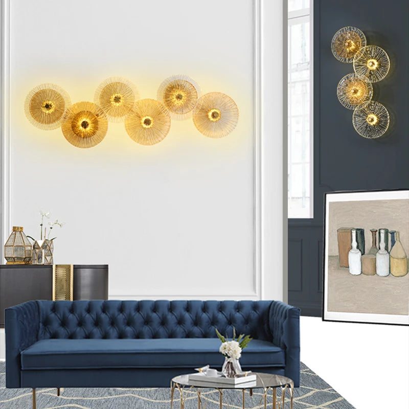 applique murale ronde moderne en cristal avec appliques led