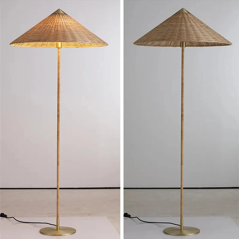 Lampadaire coinqieu fait à la main en rotin tissé style japonais