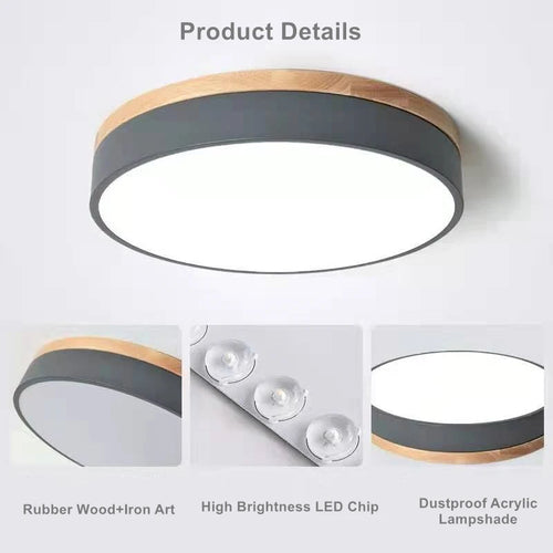 plafonnier led rond en bois nordique avec lumières réglables - vue 4 sur 27