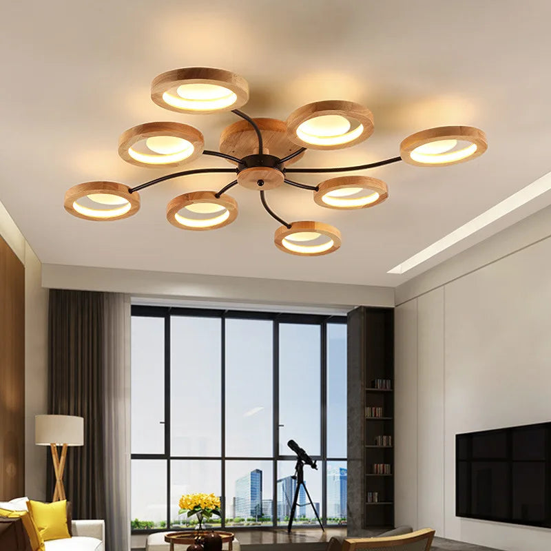 lustres modernes en bois avec lampes led nordiques